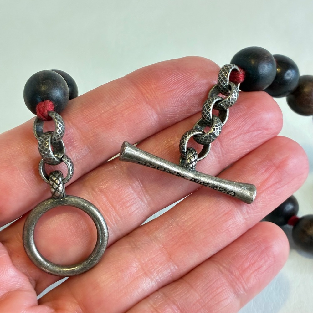 Lucky Brand Necklace Wood Bead Hand Knotted Red Cord Toggle Pendant - Picture 5 of 13